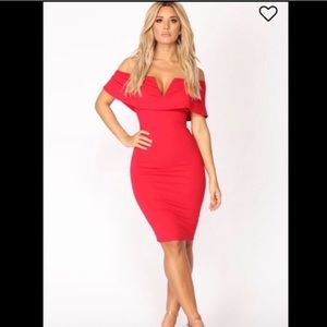 Red off shoulder dress